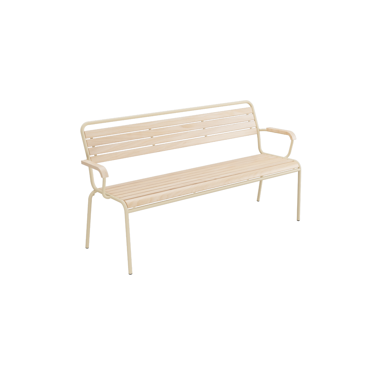 Beige Gartenbank mit Armlehnen aus Metall, modernes Design für Balkon und Terrasse