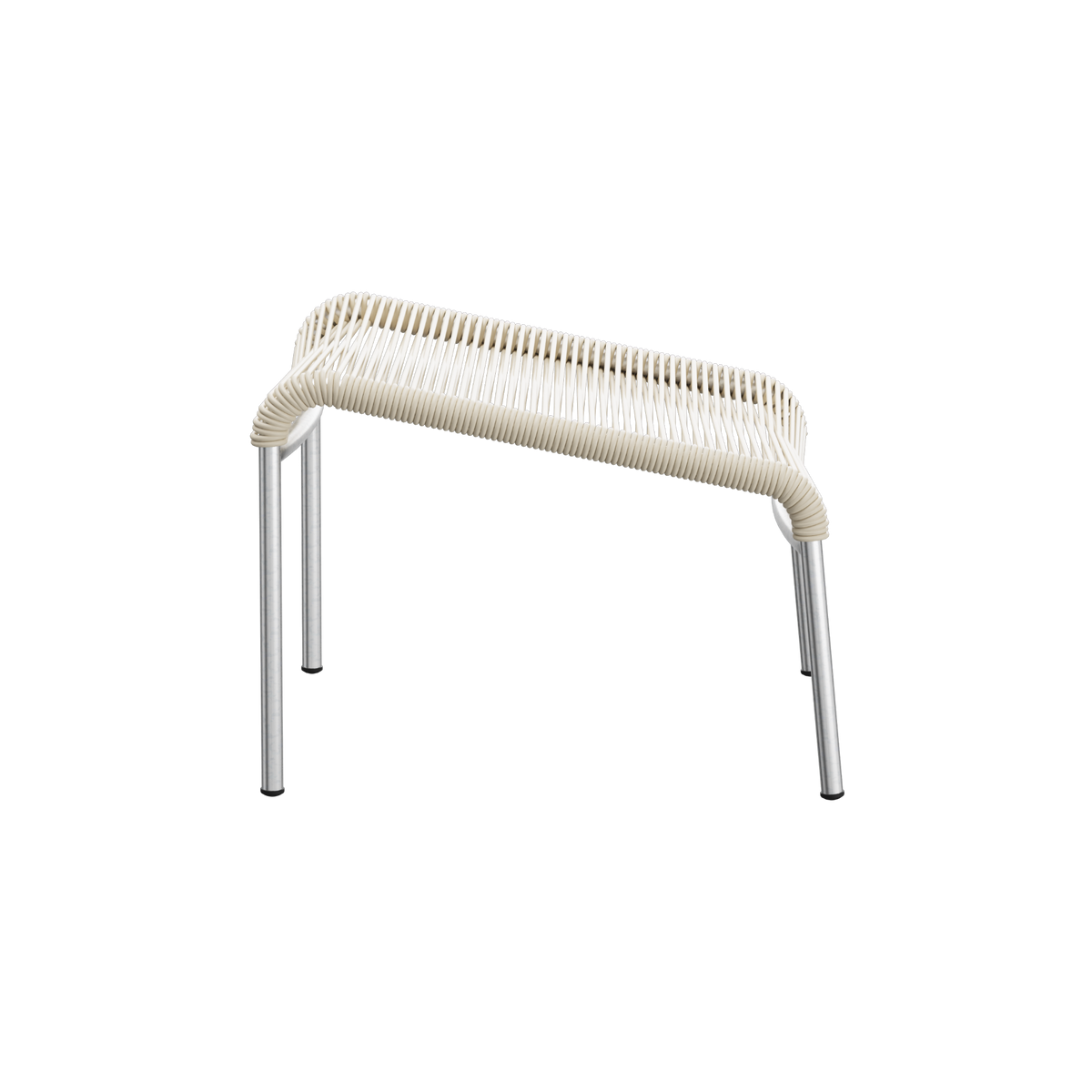 Moderner Outdoor Beistelltisch mit Metallgestell und geflochtenem Sitzplatz, minimalistisches Design für Garten und Terrasse