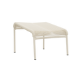 Cremefarbener Outdoor-Hocker mit Metallgestell und Seilgeflecht, modernes Design für Garten und Terrasse