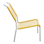 Moderner Loungesessel mit gelbem Kunststoffgeflecht und Aluminium-Gestell, zeitgenössisches Design für Innen- und Außenbereic