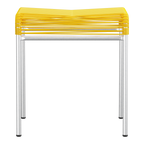 Gelber Hocker mit Metallgestell, modernes Design, platzsparend, ideal für Küche und Wohnzimmer.