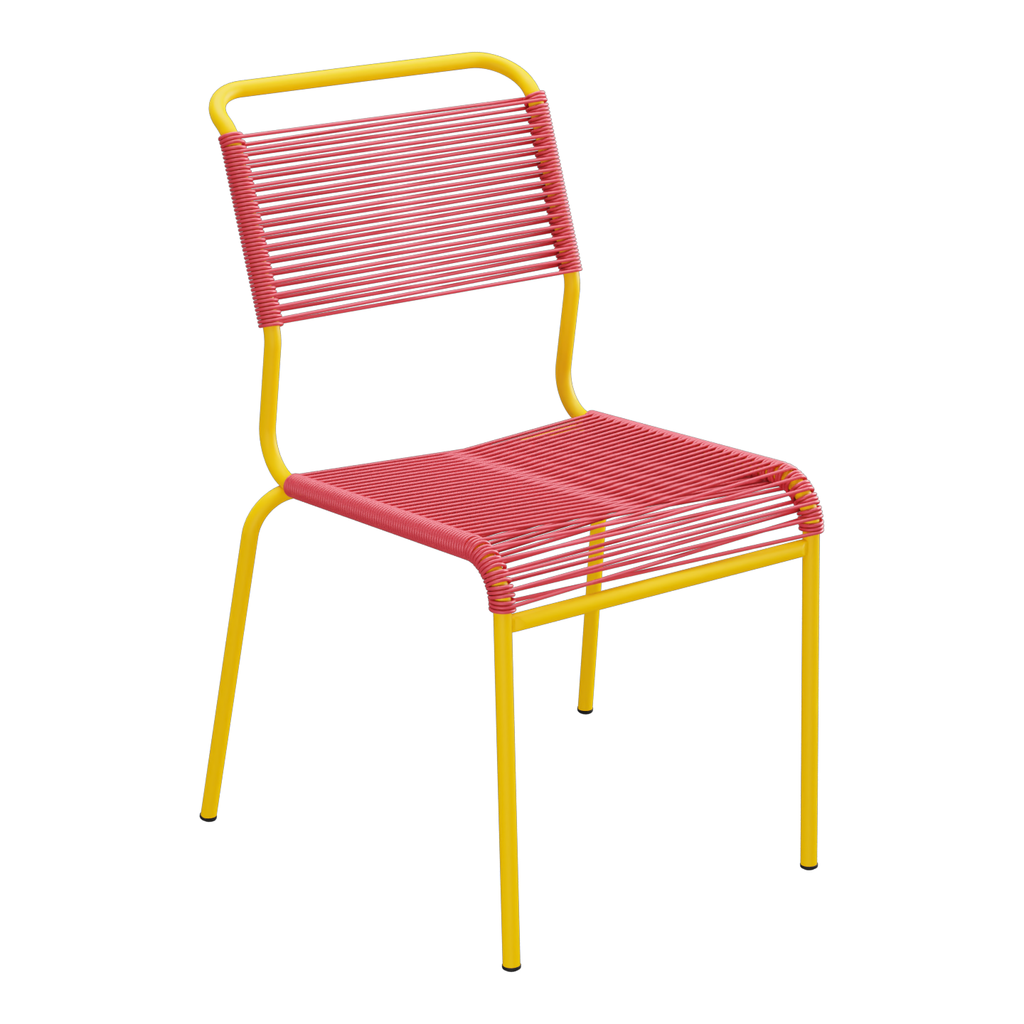 Säntis Spaghetti-Stuhl ohne Armlehne – Ahornrot / Gelb