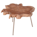 Gutmann Couchtisch aus Teak Massivholz mit organischer Form und metallenen Beinen