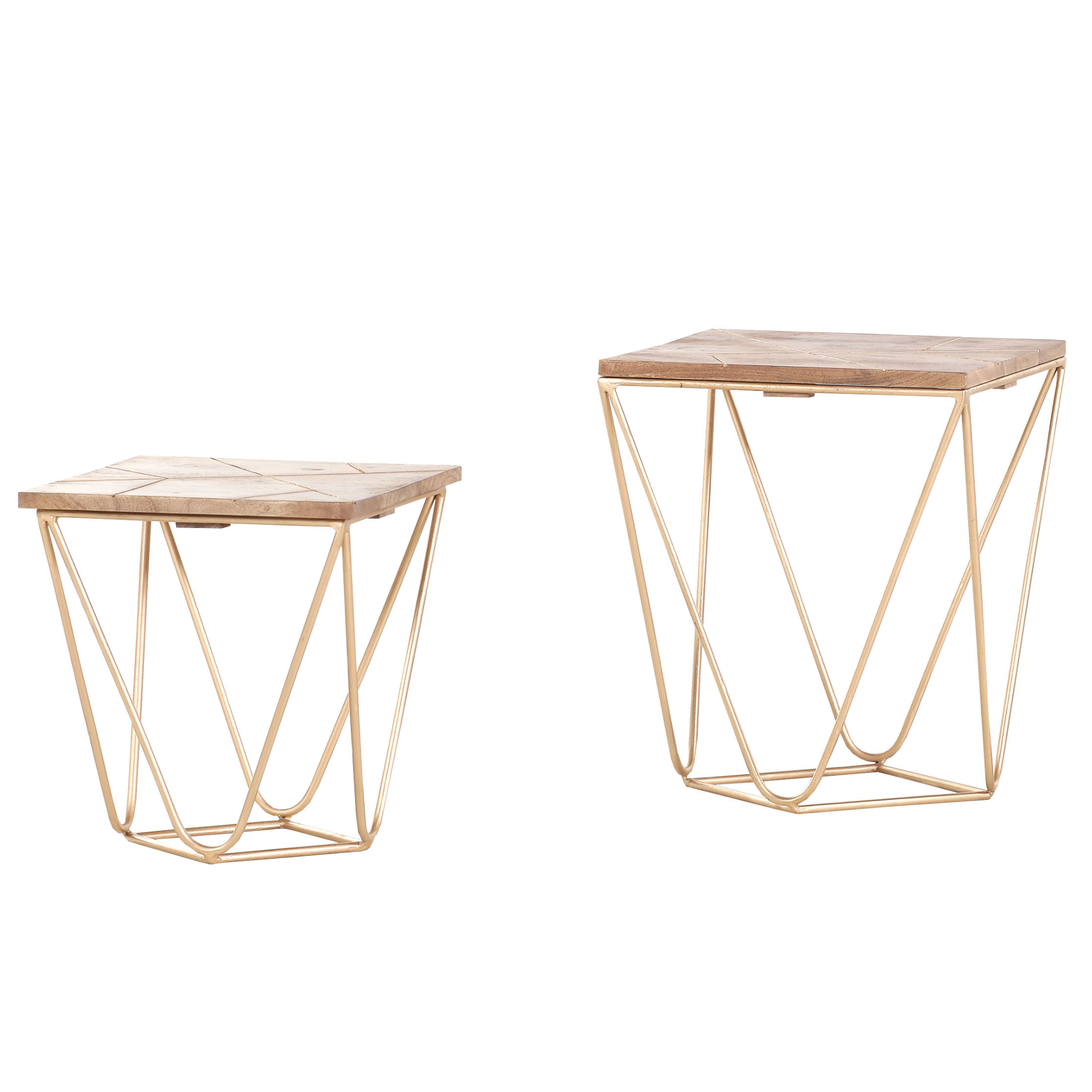 Gutmann Beistelltische 2er Set Scan Gold - moderne Couchtische mit Holzplatte und Metallgestell