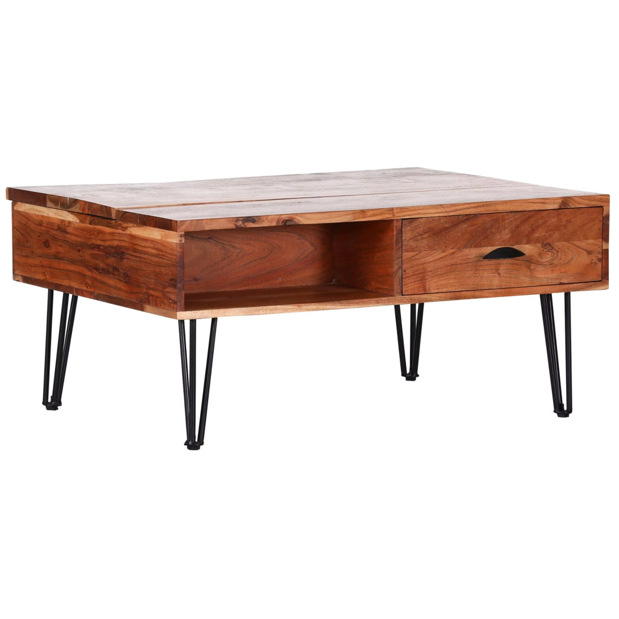 Gutmann Salontisch Grace Lift Up - Couchtisch aus Sheesham Holz mit schwarzen Metallbeinen