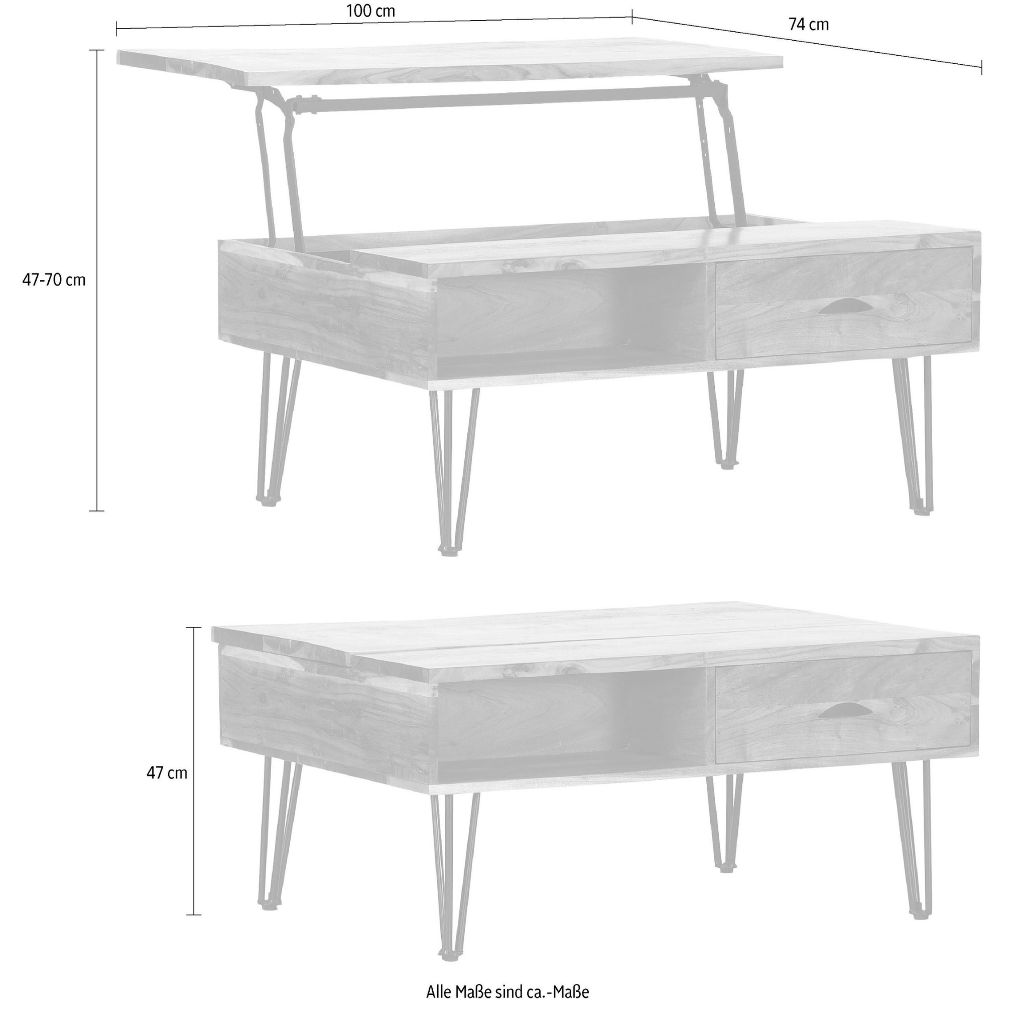 Gutmann Salontisch Grace mit Lift-up Funktion, 100cm breit, moderner Couchtisch mit Stauraum
