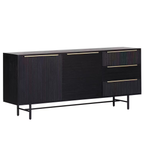 Sideboard Mamba schwarz mit Rillenstruktur, Metallbeinen und Gold-Griffen - modernes Design Möbelstück