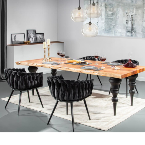 Gutmann Stuhl Weavy Samt Schwarz - moderner Esszimmerstuhl mit Holztisch im eleganten Designset