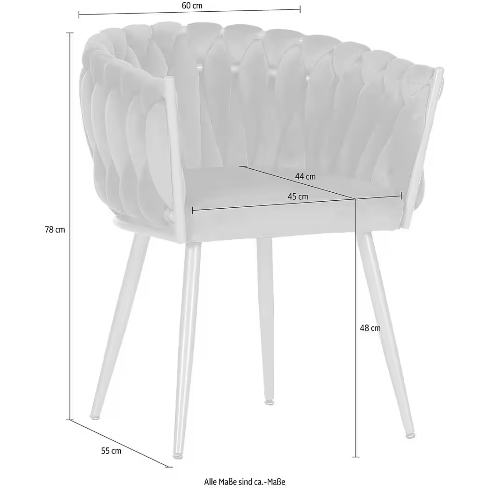 Weavy Samtsessel in Schwarz mit Maßangaben - moderner Design-Stuhl vom Schweizer Möbelhersteller Gutmann.