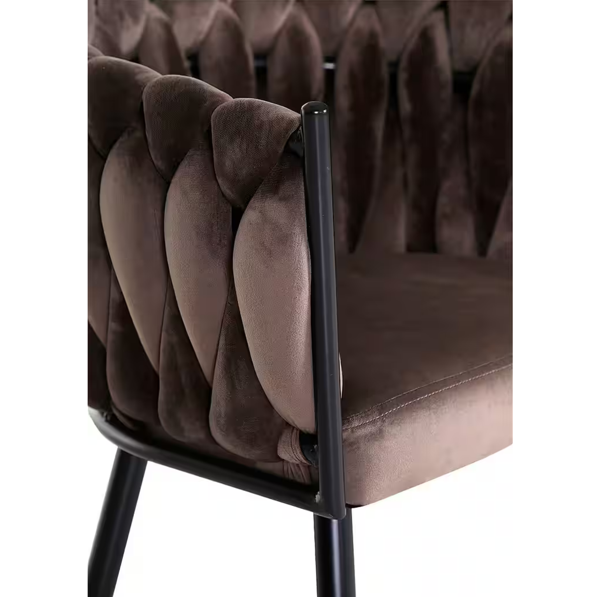 Gutmann Stuhl Weavy aus Samt in Braun mit schwarzen Metallbeinen – moderner Designstuhl