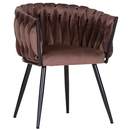 Gutmann Stuhl Weavy aus Samt in Braun mit schwarzen Metallbeinen – moderner Design-Stuhl