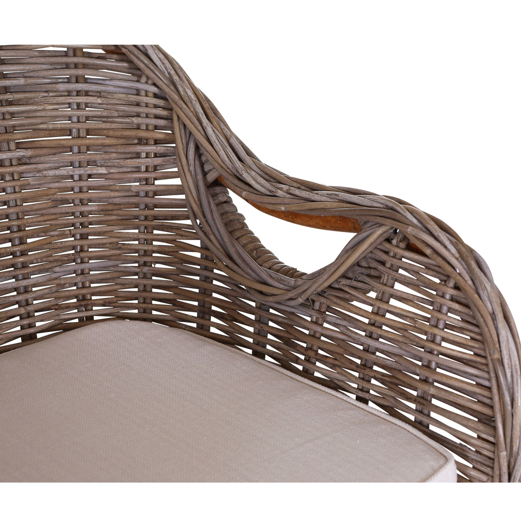 Rattan Sessel grau mit Armlehnen - moderner Loungesessel aus Naturmaterial für Innen- und Außenbereich