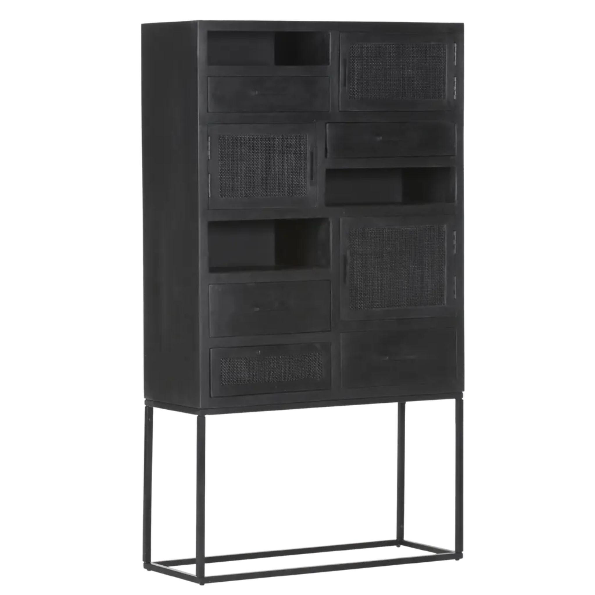 Gutmann Highboard Balsas in Schwarz mit Rattangeflecht - modernes Möbeldesign für stilvolle Wohnräume.