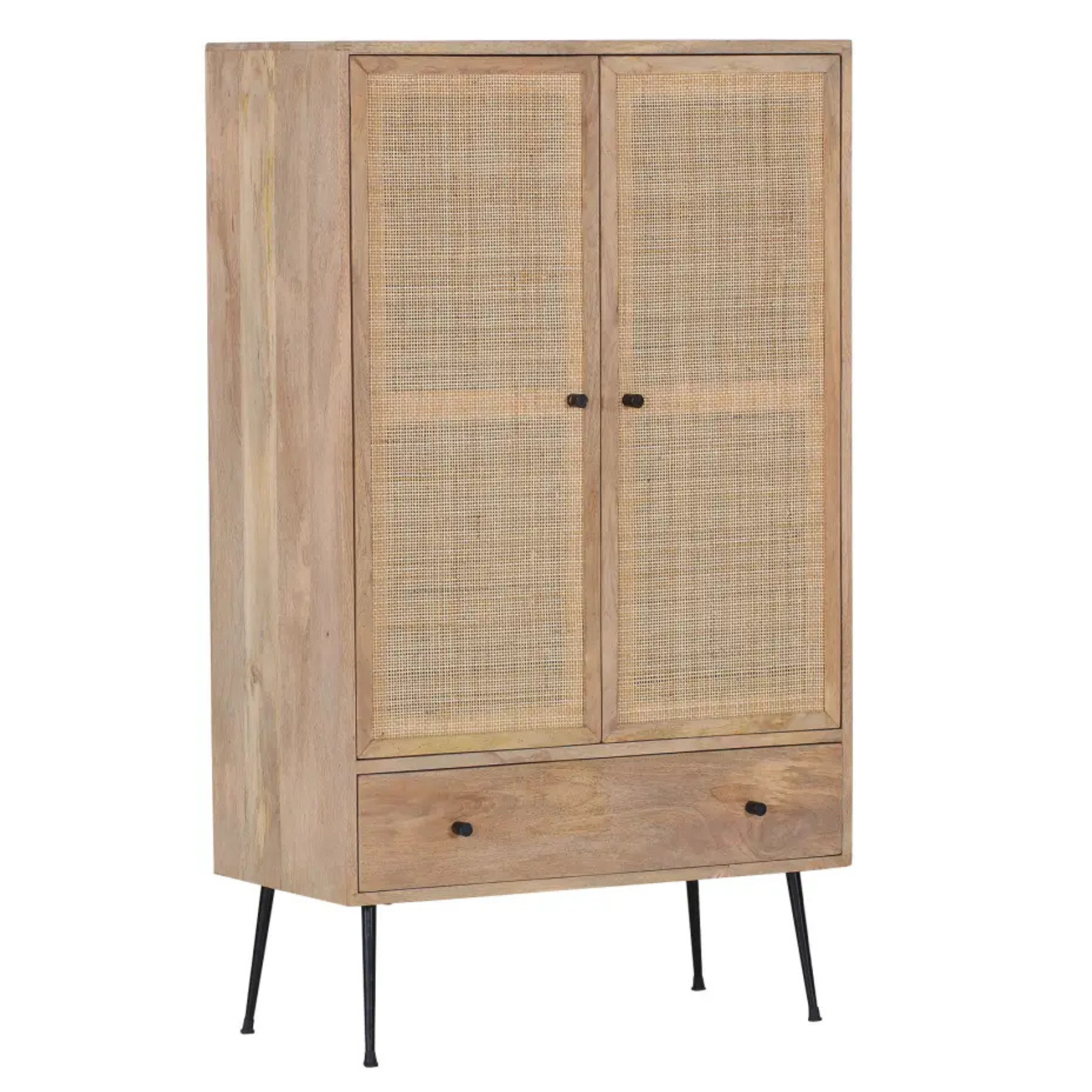 Highboard Liam mit Rattangeflecht - Holzschrank mit 2 Türen und Schublade
