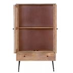 Highboard Liam aus Holz mit Rattangeflecht, offene Fächer und Schublade, moderne Möbel