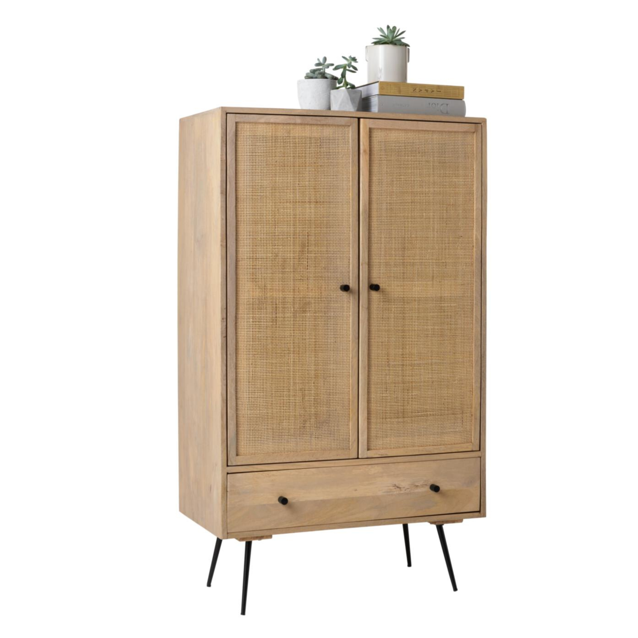 Gutmann Highboard Liam mit Rattangeflecht, Holz natur, Vintage-Stil Kommode mit Beinen