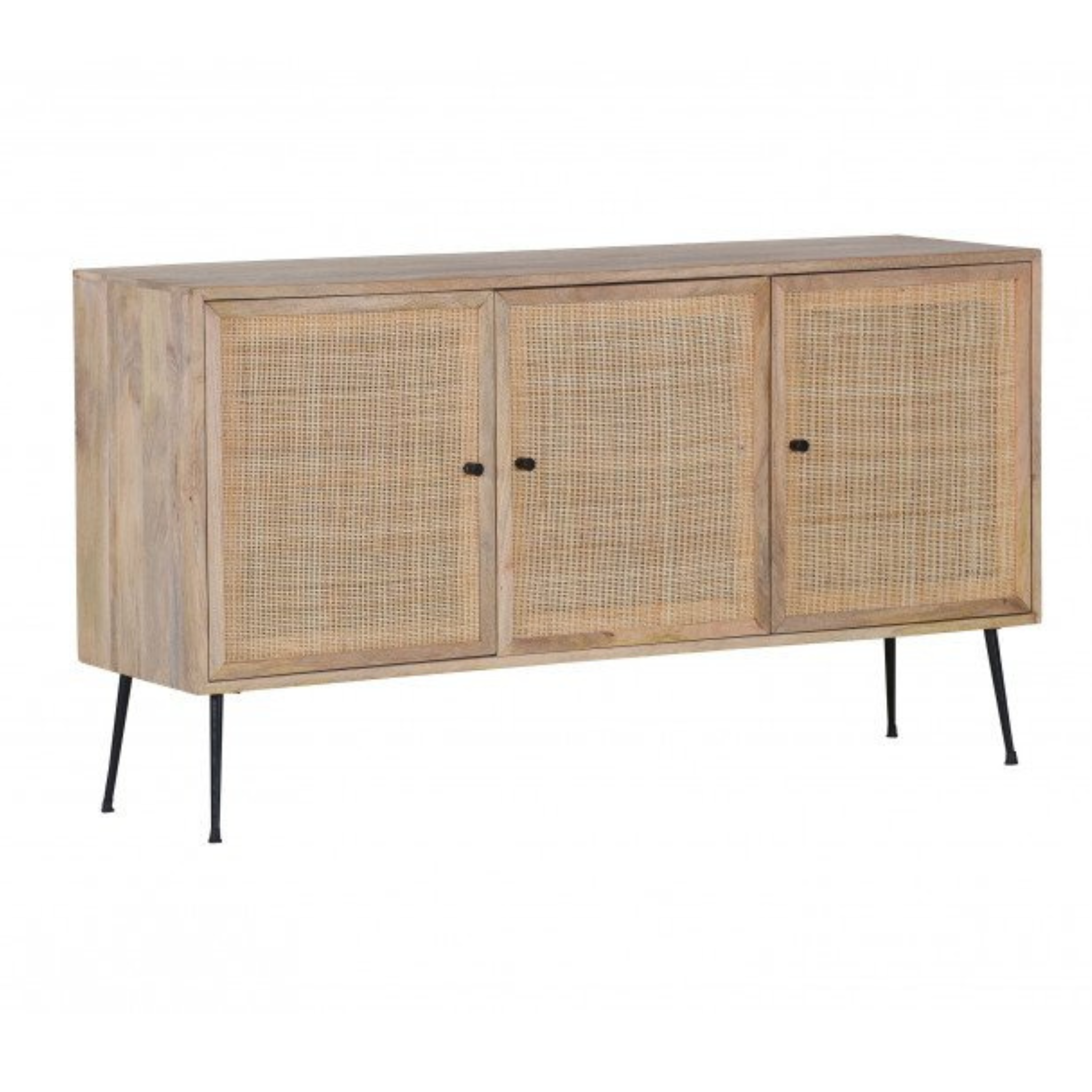 Gutmann Sideboard Liam 3-türig mit Rattan und Holz - modernes Design mit Metallbeinen