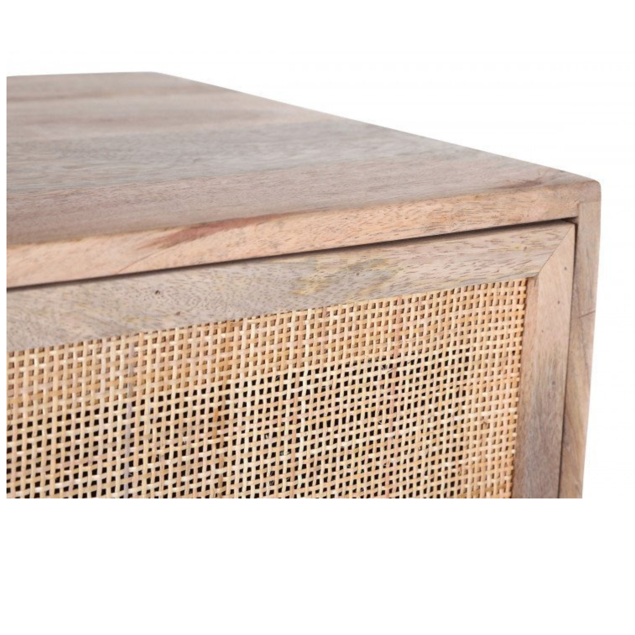 Sideboard Liam 3-türig von Gutmann - Holzmöbel mit Rattan-Flechtwerk und natürlicher Holzoberfläche