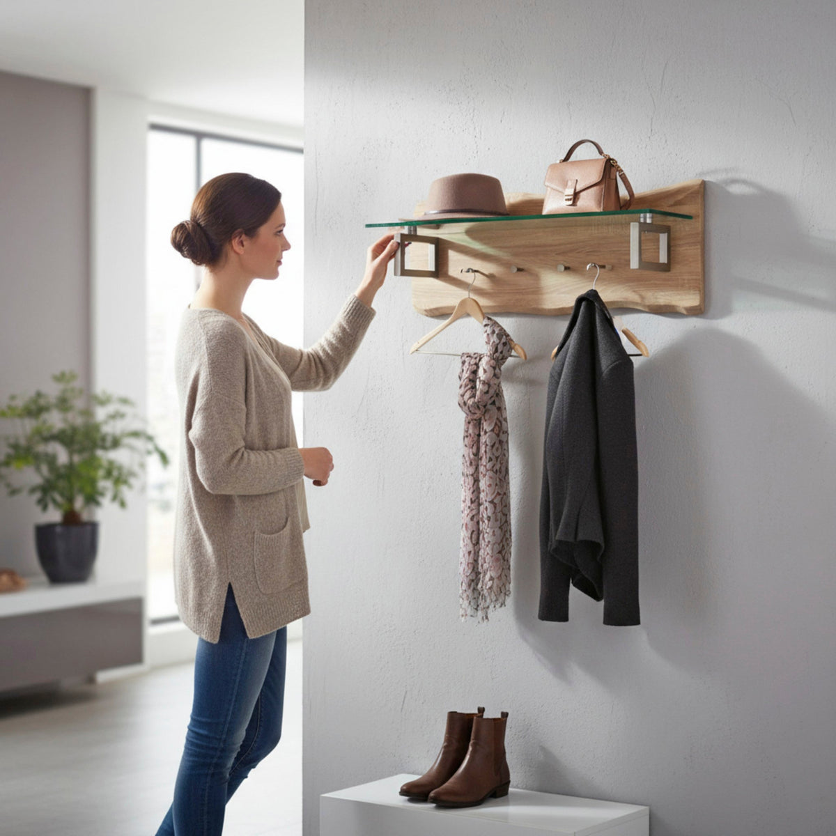 HAKU Möbel Wandgarderobe aus MDF mit Glas in Braun