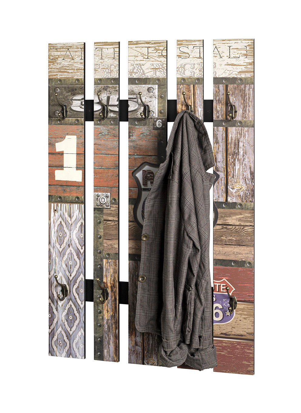 HAKU Möbel Wandgarderobe aus MDF Motiv Schriftzug in Braun 65 x 9 x 100 cm