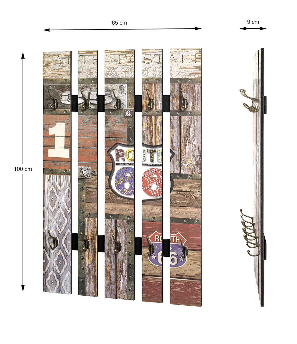HAKU Möbel Wandgarderobe aus MDF Motiv Schriftzug in Braun 65 x 9 x 100 cm