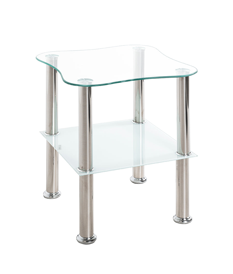 HAKU Möbel Beistelltisch aus Edelstahl mit Glas in Silber 40 x 40 x 47 cm in Edelstahl, Weiss