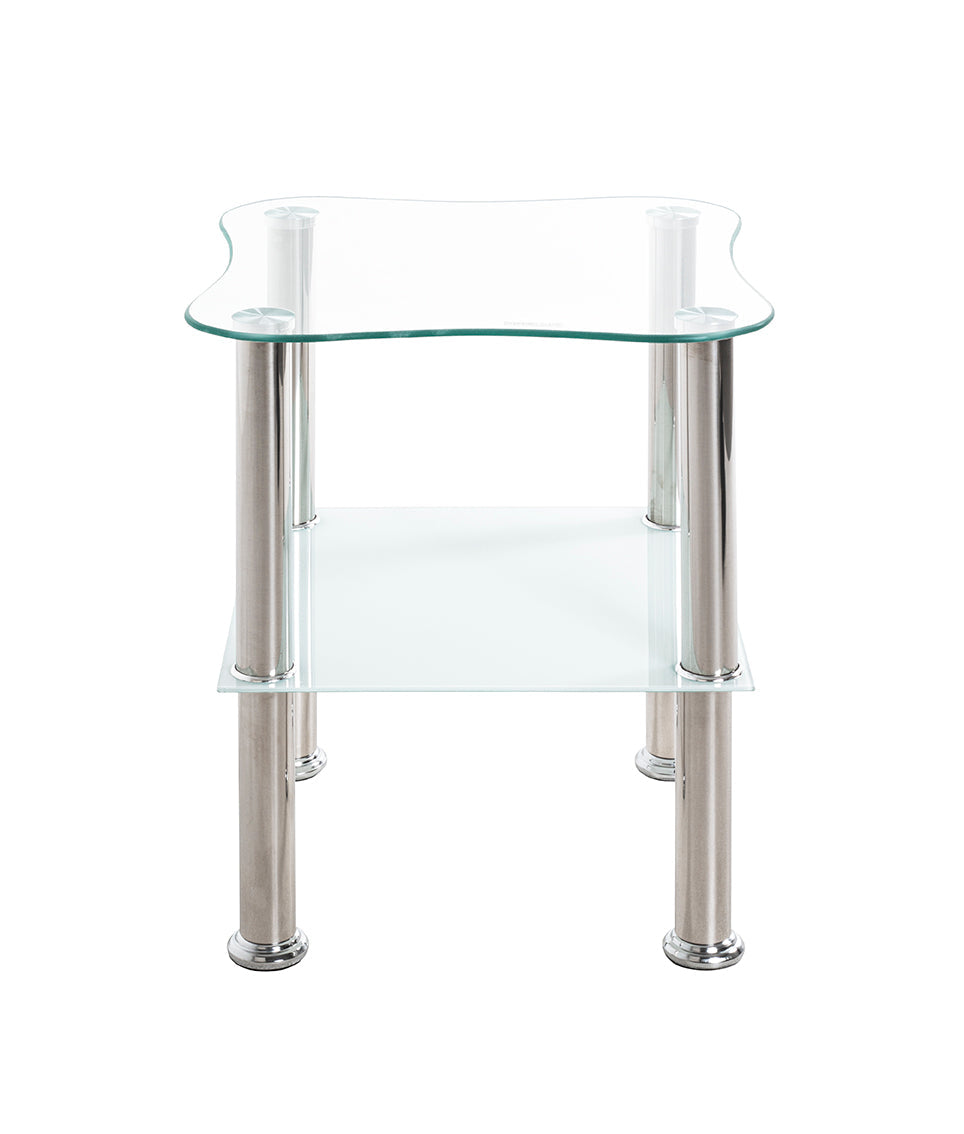 HAKU Möbel Beistelltisch aus Edelstahl mit Glas in Silber 40 x 40 x 47 cm in Edelstahl, Weiss