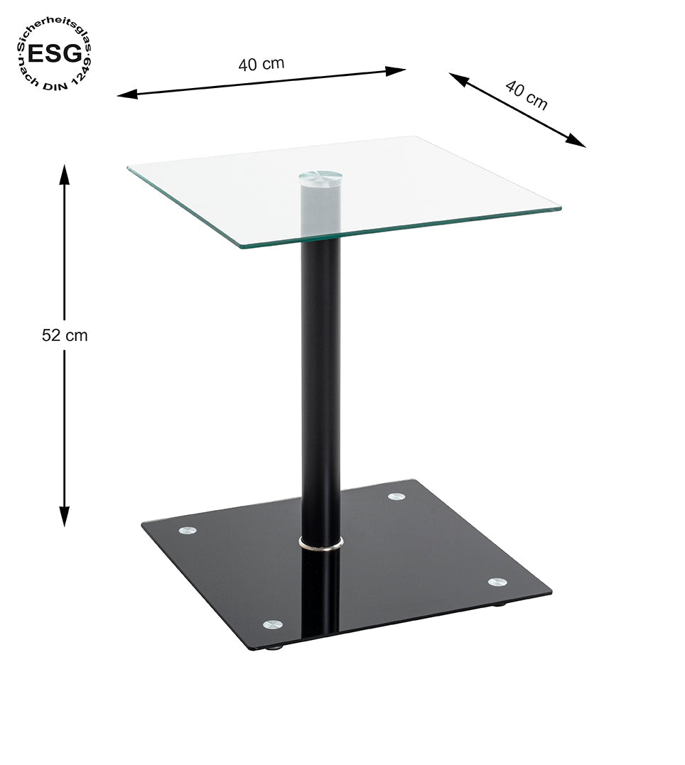 HAKU Möbel Beistelltisch aus Metall mit Glas 40 x 40 x 52 cm in Schwarz