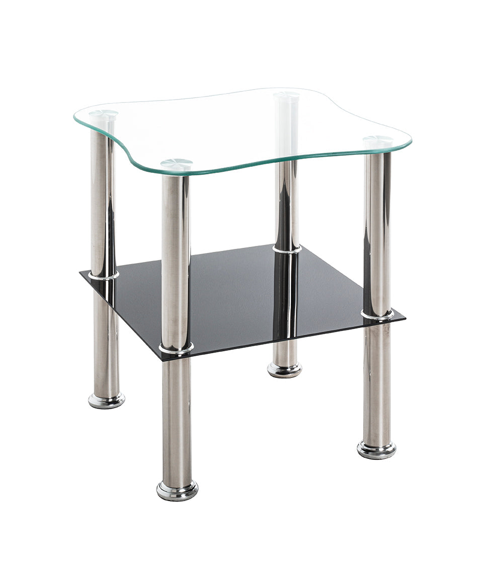 HAKU Möbel Beistelltisch aus Edelstahl mit Glas in Silber 40 x 40 x 47 cm in Edelstahl, Schwarz
