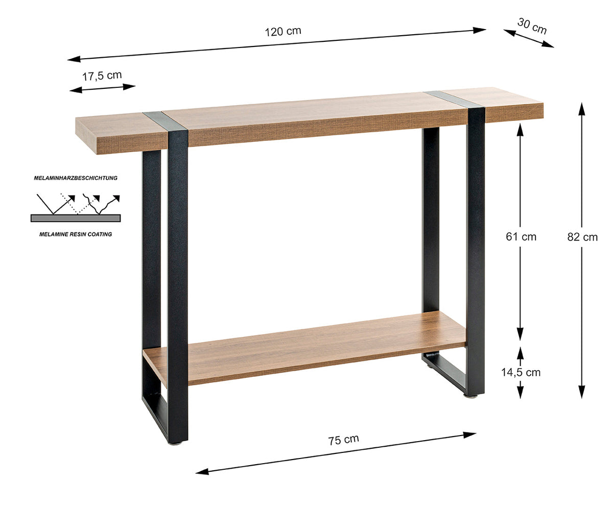 HAKU Möbel Konsole aus Holzwerkstoff kratzbeständig in Braun 120 x 30 x 82 cm in Eiche, Schwarz