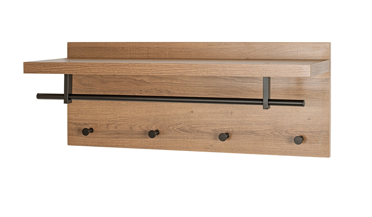 HAKU Möbel Wandgarderobe aus MDF kratzbeständig in Braun 75 x 26 x 30 cm in Eiche, Schwarz