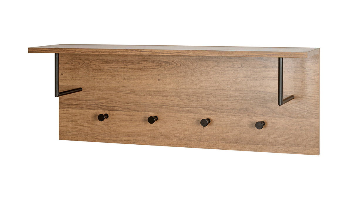 HAKU Möbel Wandgarderobe aus MDF kratzbeständig in Braun 80 x 20 x 30 cm in Eiche, Schwarz
