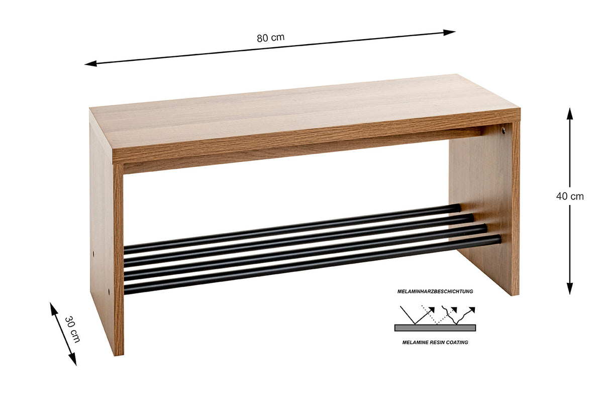 HAKU Möbel Schuhbank aus MDF kratzbeständig in Braun in Eiche, Schwarz