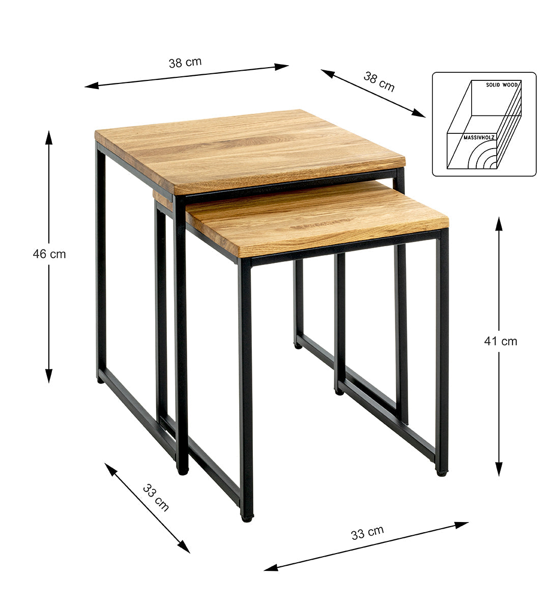 HAKU Möbel Beistelltisch aus Massivholz Füsse höhenverstellbar in Braun