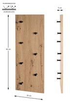 HAKU Möbel Wandgarderobe aus MDF kratzbeständig in Braun 80 x 5 x 30 cm in Eiche, Schwarz (Eiche hell)