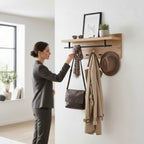 HAKU Möbel Wandgarderobe aus MDF kratzbeständig in Braun 75 x 26 x 30 cm in Eiche, Schwarz (Eiche hell)