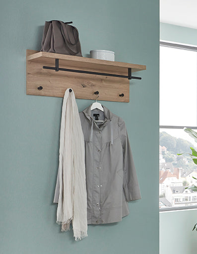 HAKU Möbel Wandgarderobe aus MDF kratzbeständig in Braun 75 x 26 x 30 cm in Eiche, Schwarz (Eiche hell)