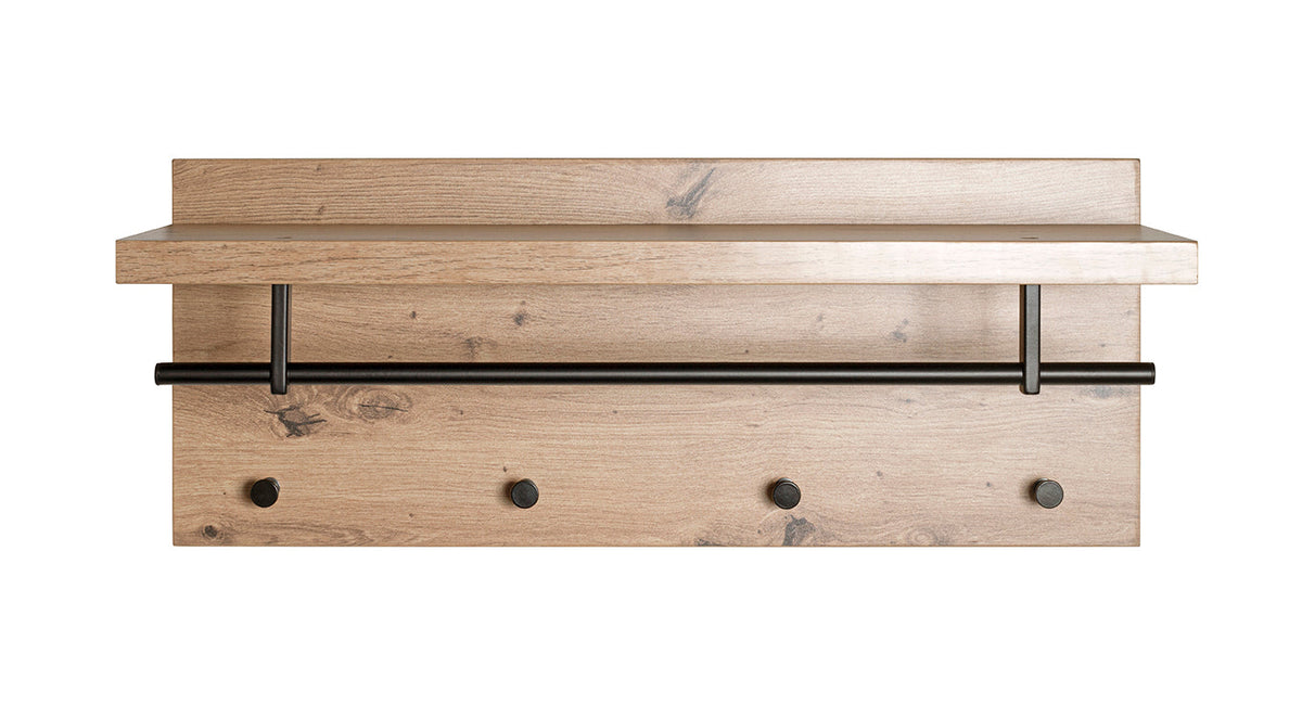 HAKU Möbel Wandgarderobe aus MDF kratzbeständig in Braun 75 x 26 x 30 cm in Eiche, Schwarz (Eiche hell)