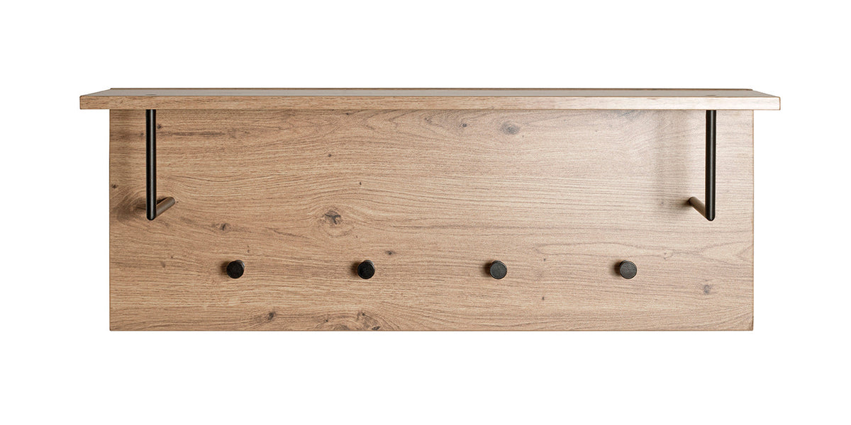 HAKU Möbel Wandgarderobe aus MDF kratzbeständig in Braun 80 x 20 x 30 cm in Eiche, Schwarz (Eiche hell)