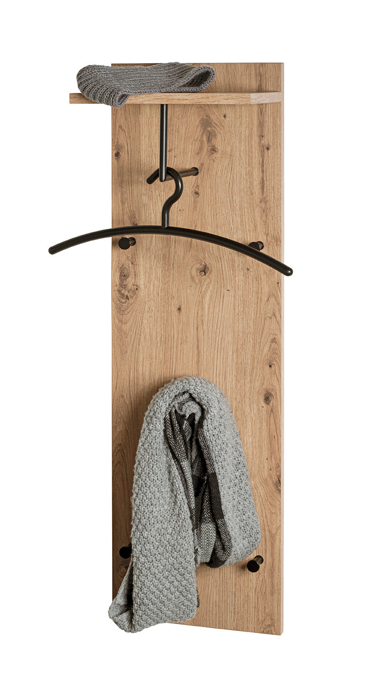 HAKU Möbel Wandgarderobe aus MDF kratzbeständig in Braun 30 x 20 x 100 cm in Eiche, Schwarz (Eiche hell)