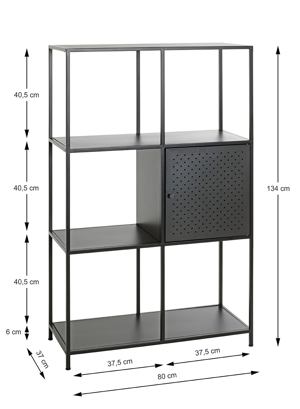 HAKU Möbel Regal aus Metall Kippschutz in Schwarz 80 x 37 x 134 cm