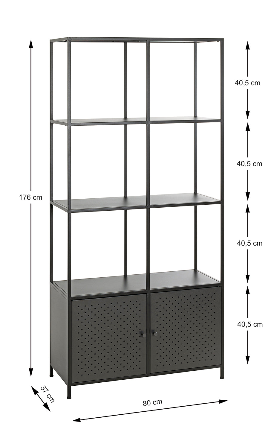 HAKU Möbel Regal aus Metall Kippschutz in Schwarz 80 x 37 x 176 cm