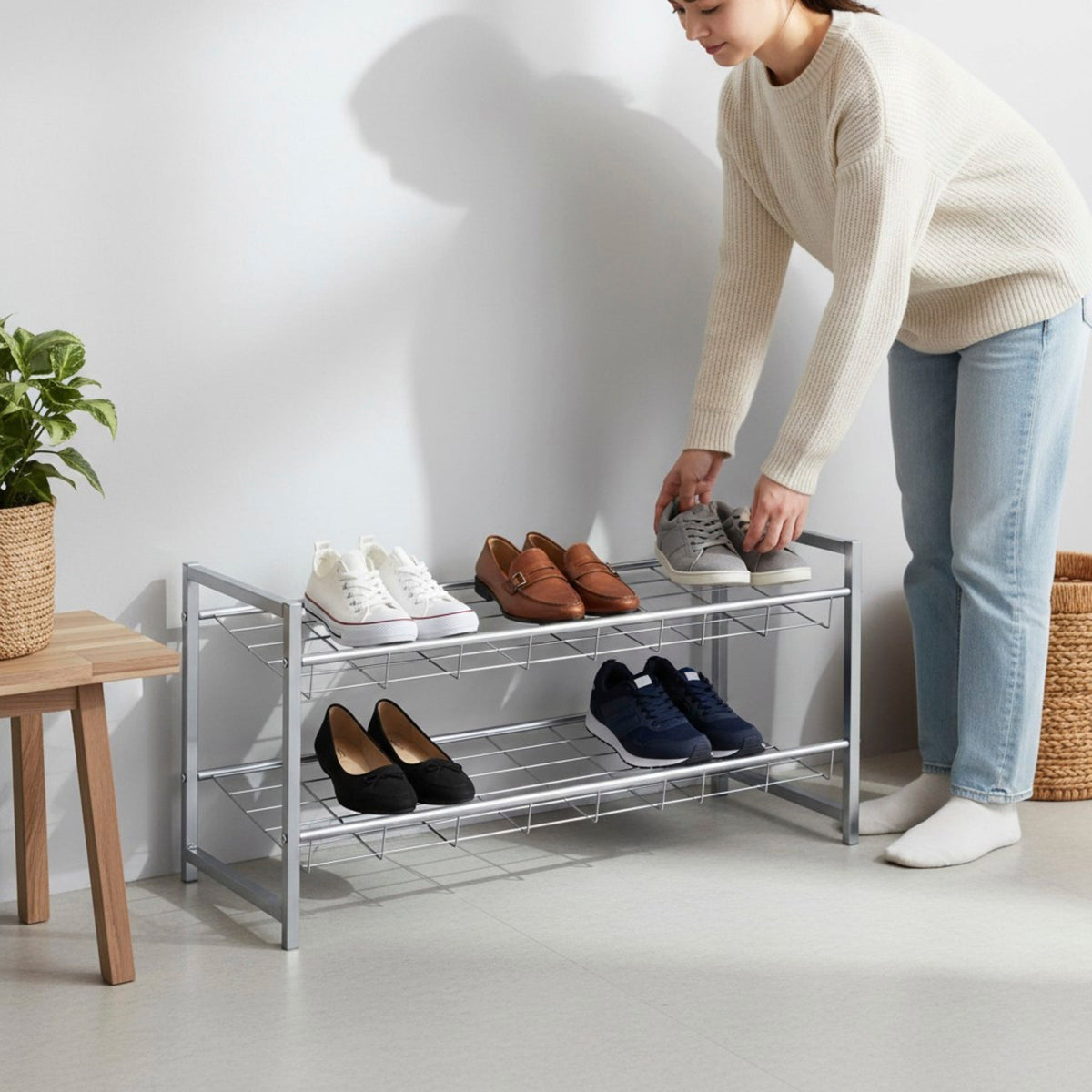HAKU Möbel Schuhregal aus Metall in Grau B 80 cm H 38-60 cm, 80 x 30 cm, H 38 cm