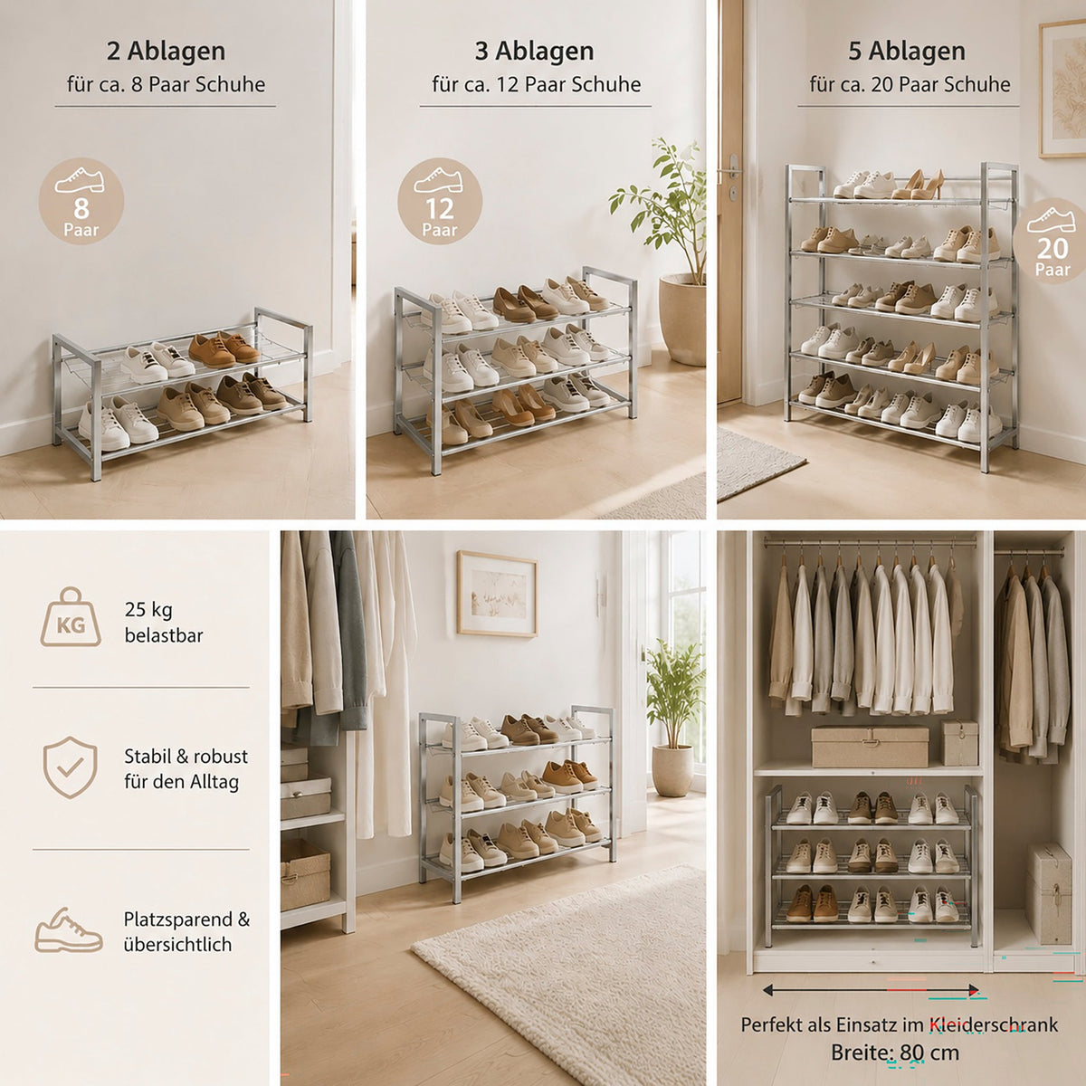 HAKU Möbel Schuhregal aus Metall in Grau 80 x 30 x 106 cm