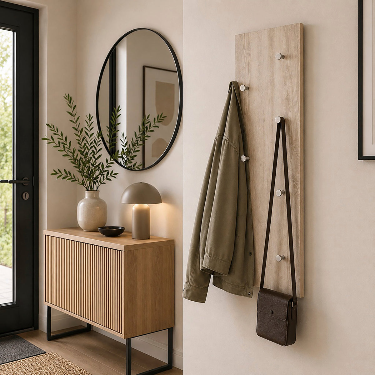 HAKU Möbel Wandgarderobe aus MDF 80 x 6 x 30 cm in Chrom, Eiche hell