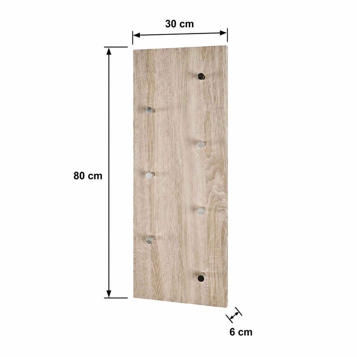 HAKU Möbel Wandgarderobe aus MDF 80 x 6 x 30 cm in Chrom, Eiche hell