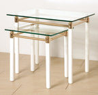 HAKU Möbel Beistelltisch aus Massivholz mit Glas in Weiss 42 x 42 x 44 cm