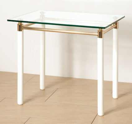 HAKU Möbel Beistelltisch aus Massivholz mit Glas in Weiss 60 x 50 x 54 cm