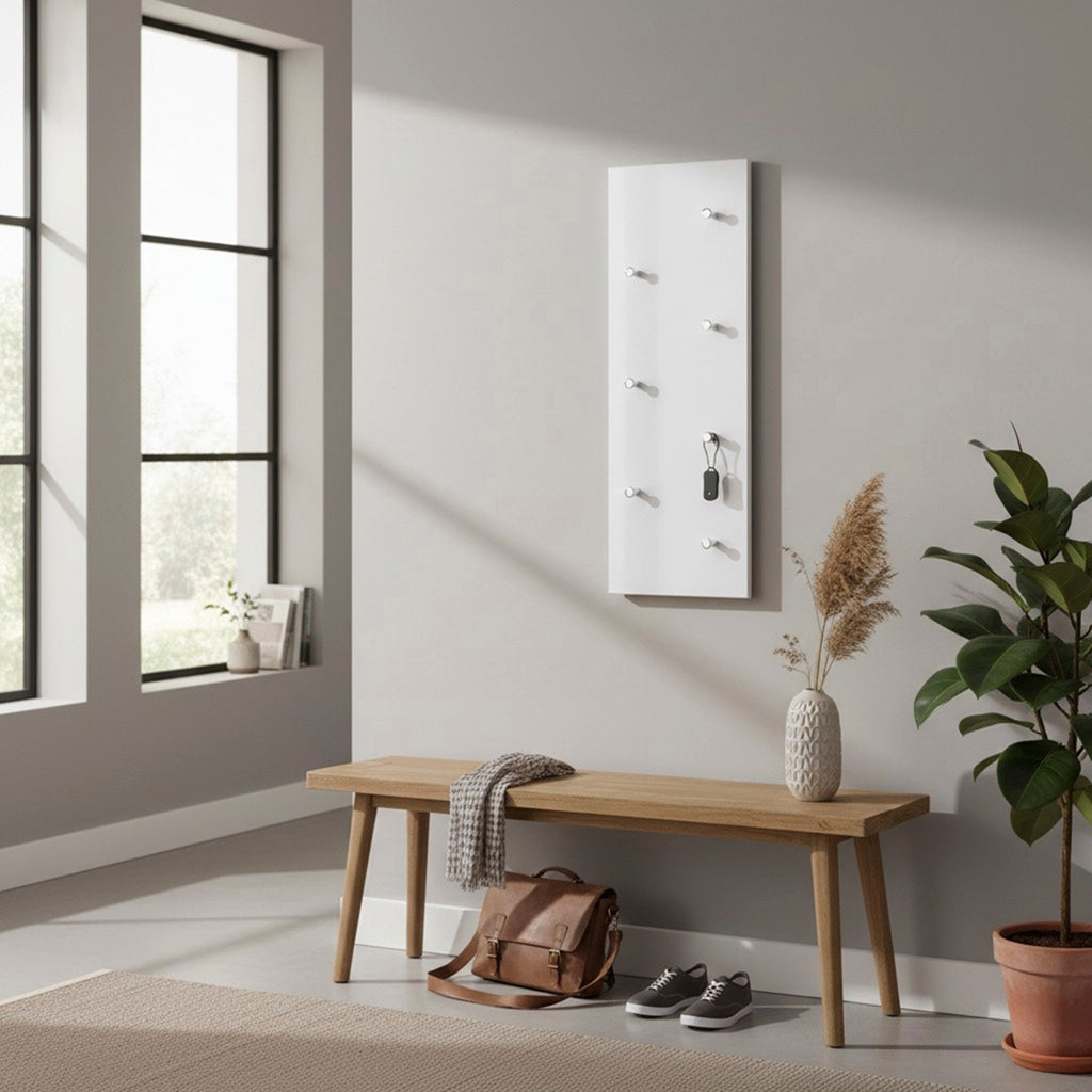 HAKU Möbel Wandgarderobe aus MDF 80 x 6 x 30 cm in Chrom, Weiss