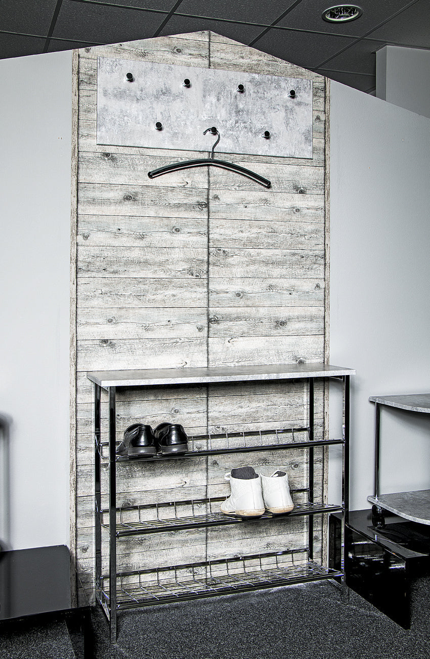 HAKU Möbel Wandgarderobe aus MDF 80 x 6 x 30 cm in Betonoptik, Chrom
